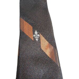 Vintage MCM 1960s Black Orange embroidered clip on Tie necktie